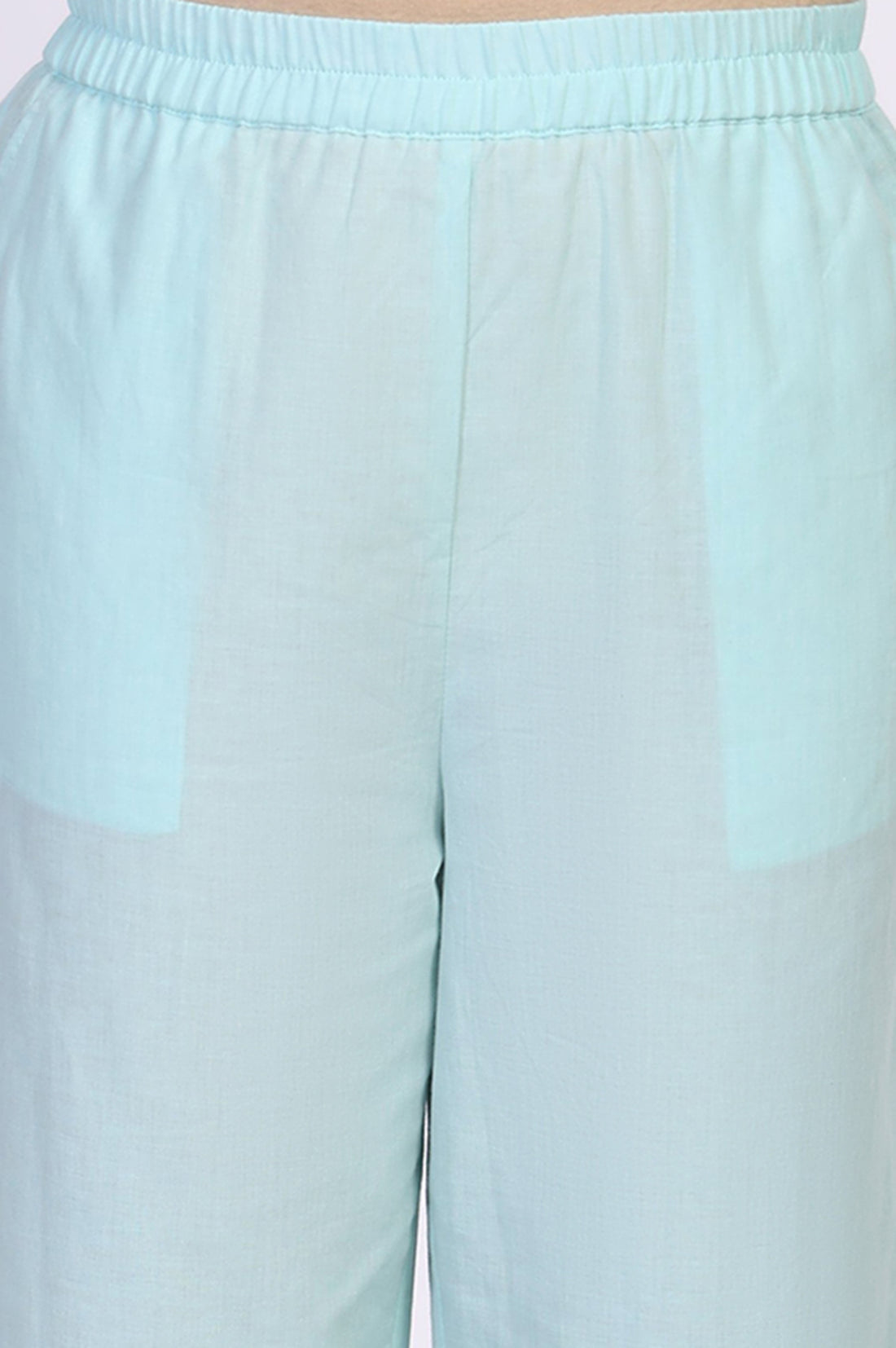 Light Blue Floral Cotton Blend Straight Kurta with Palazzo and Dupatta Set