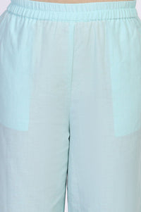 Light Blue Floral Cotton Blend Straight Kurta with Palazzo and Dupatta Set
