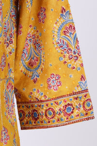 Mustard Thread Embroidered Paisley Pure Cotton Straight Kurta With Trousers and Dupatta Set