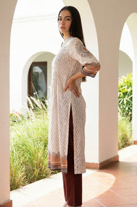 Off White Floral Printed Straight Kurta with Trouser and Dupatta Set
