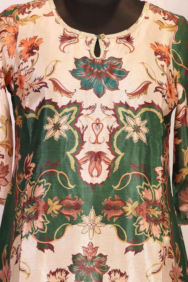 Green Floral Printed Straight Kurta with Trouser Set