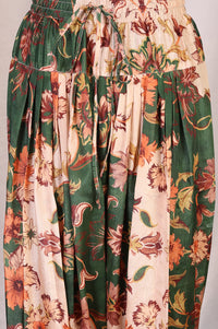 Green Floral Printed Straight Kurta with Trouser Set