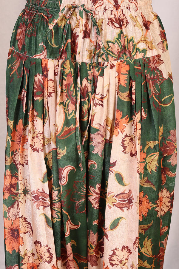 Green Floral Printed Straight Kurta with Trouser Set