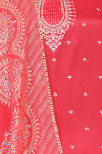 Red Foil Printed Shantung Straight Kurta with Salwar and Dupatta Set