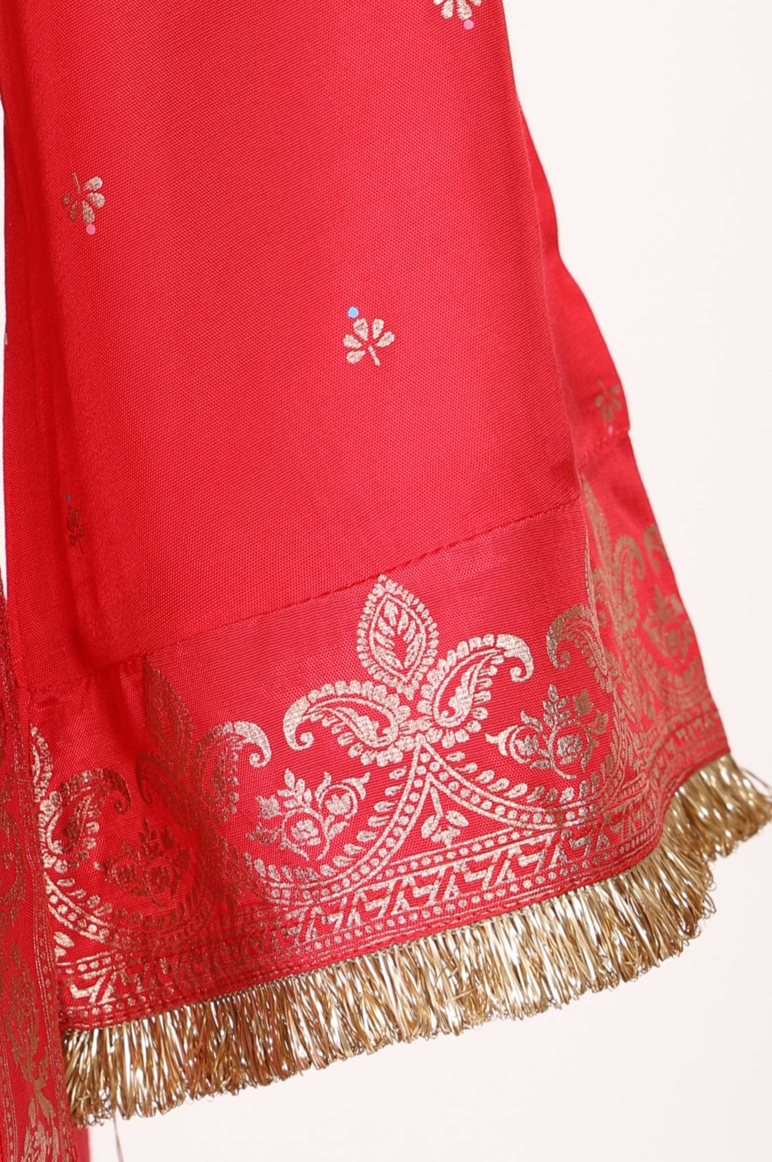 Red Foil Printed Shantung Straight Kurta with Salwar and Dupatta Set
