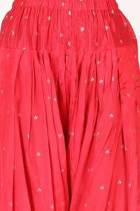 Red Foil Printed Shantung Straight Kurta with Salwar and Dupatta Set