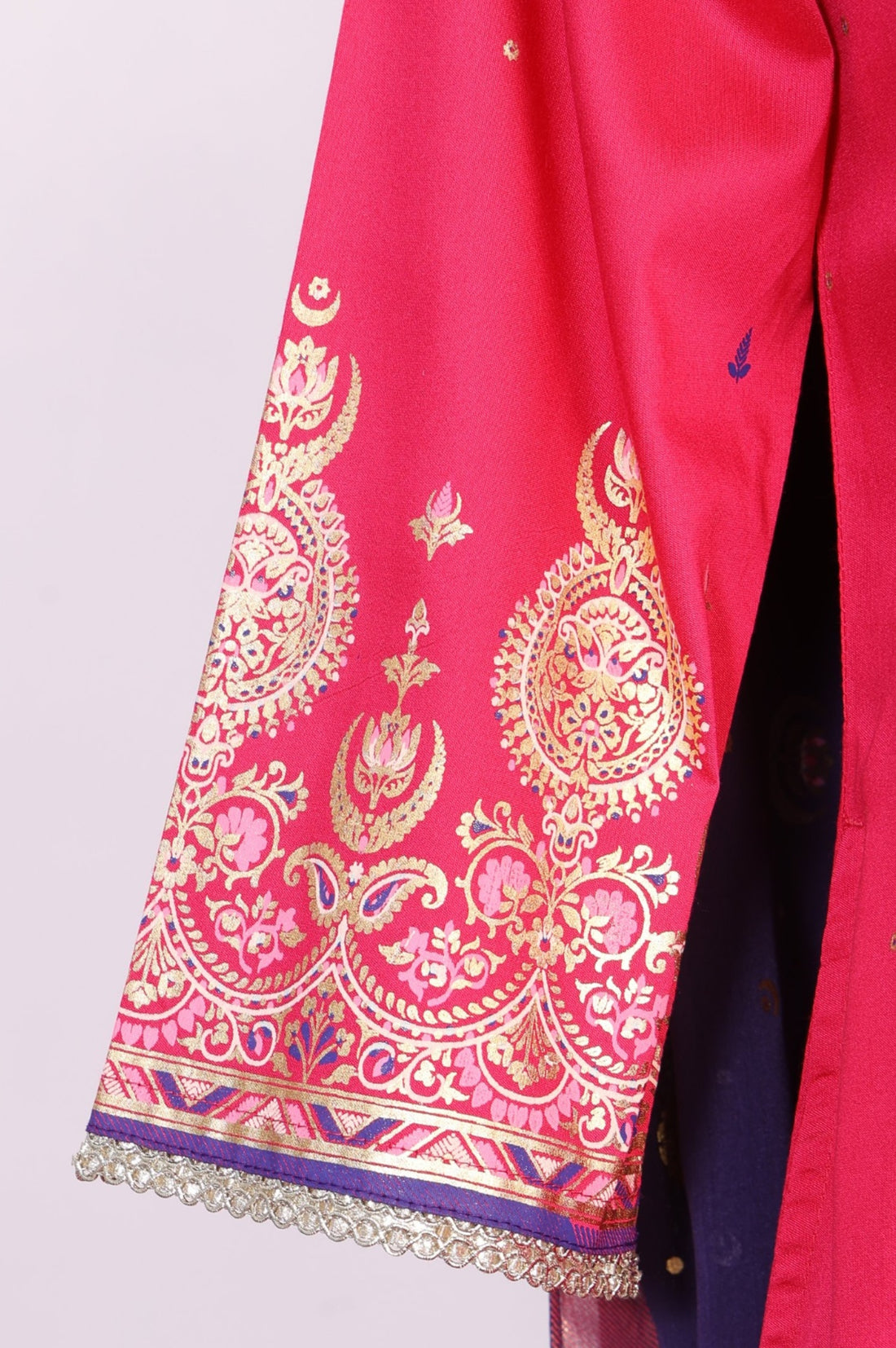 Pink Embroidered Zari Work Straight Kurta with Palazzo and Dupatta Set