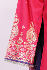 Pink Embroidered Zari Work Straight Kurta with Palazzo and Dupatta Set
