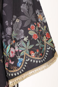 Charcoal Black Floral Printed Embellished Straight Kurta with Palazzo and Dupatta Set
