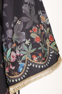 Charcoal Floral Printed Lace Sequins Straight Kurta with Palazzo and Dupatta Set