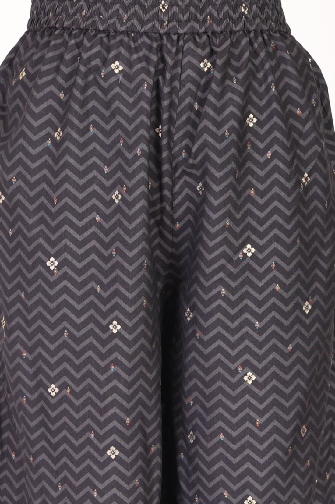 Charcoal Black Floral Printed Embellished Straight Kurta with Palazzo and Dupatta Set