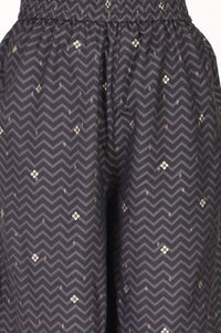 Charcoal Black Floral Printed Embellished Straight Kurta with Palazzo and Dupatta Set