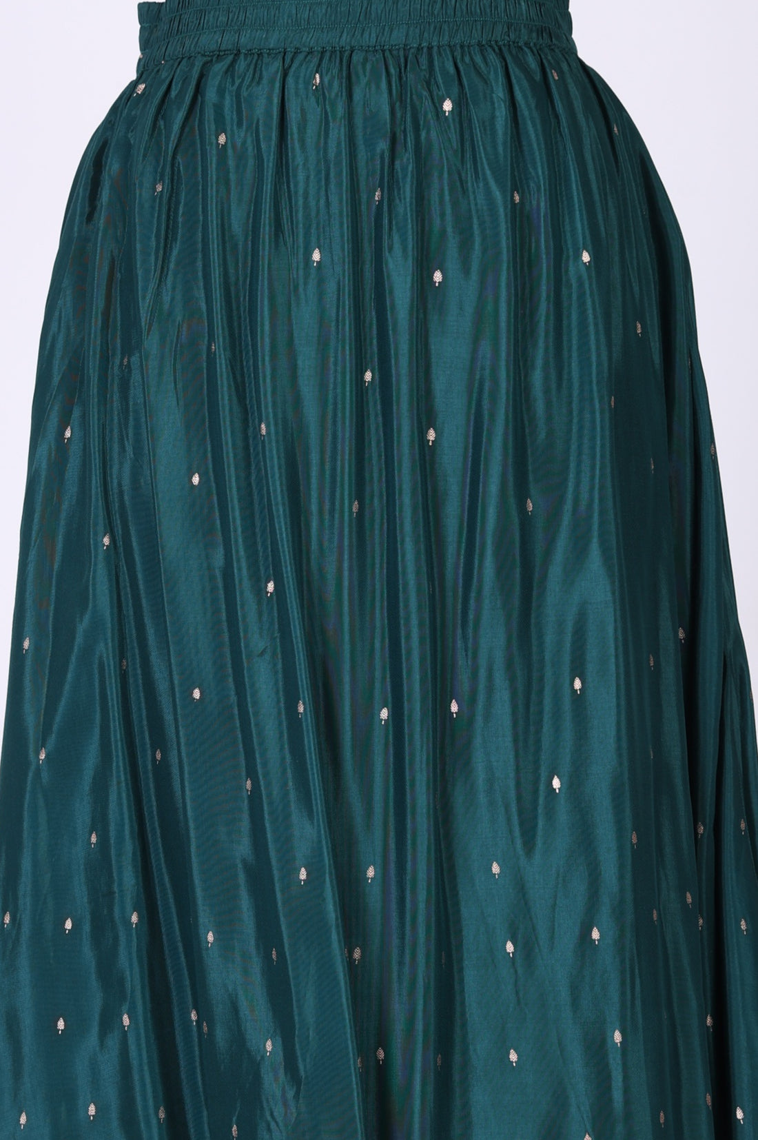 Teal Shantung Embroidered Straight Kurta with Ethnic Motifs Skirt and Printed Dupatta Set
