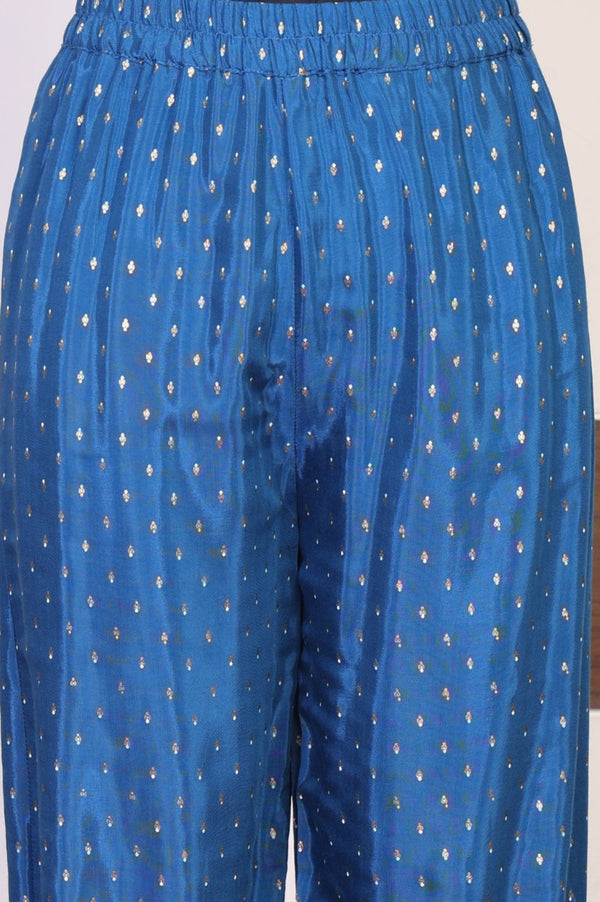 Yellow Embroidered Shantung Straight Kurta with Palazzo and Dupatta Set