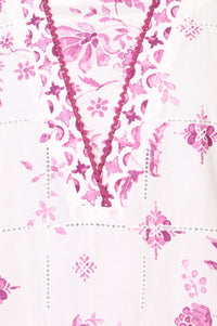 White Floral Printed Pure Cotton Straight Kurta with Palazzo and Dupatta Set