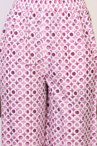 White Floral Printed Pure Cotton Straight Kurta with Palazzo and Dupatta Set