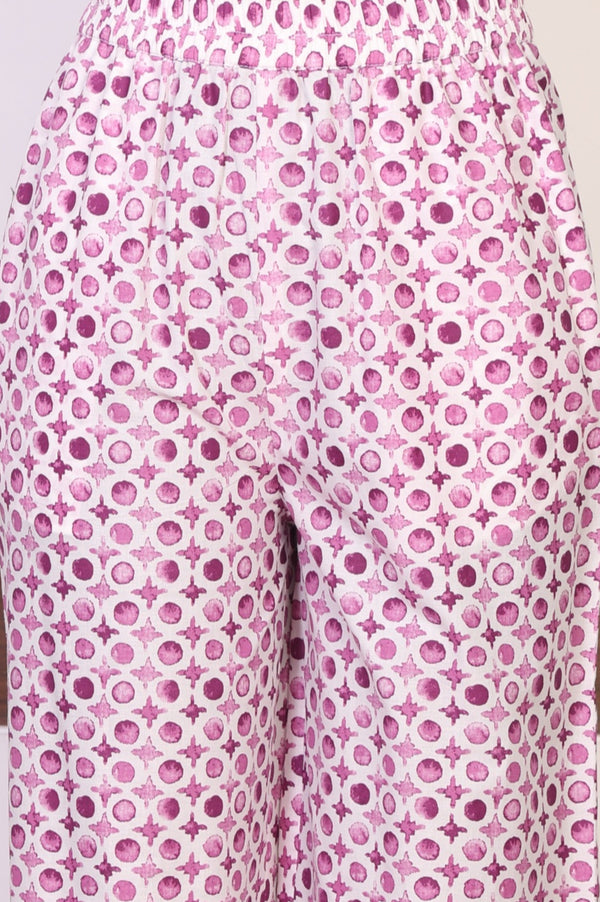 White Floral Printed Pure Cotton Straight Kurta with Palazzo and Dupatta Set