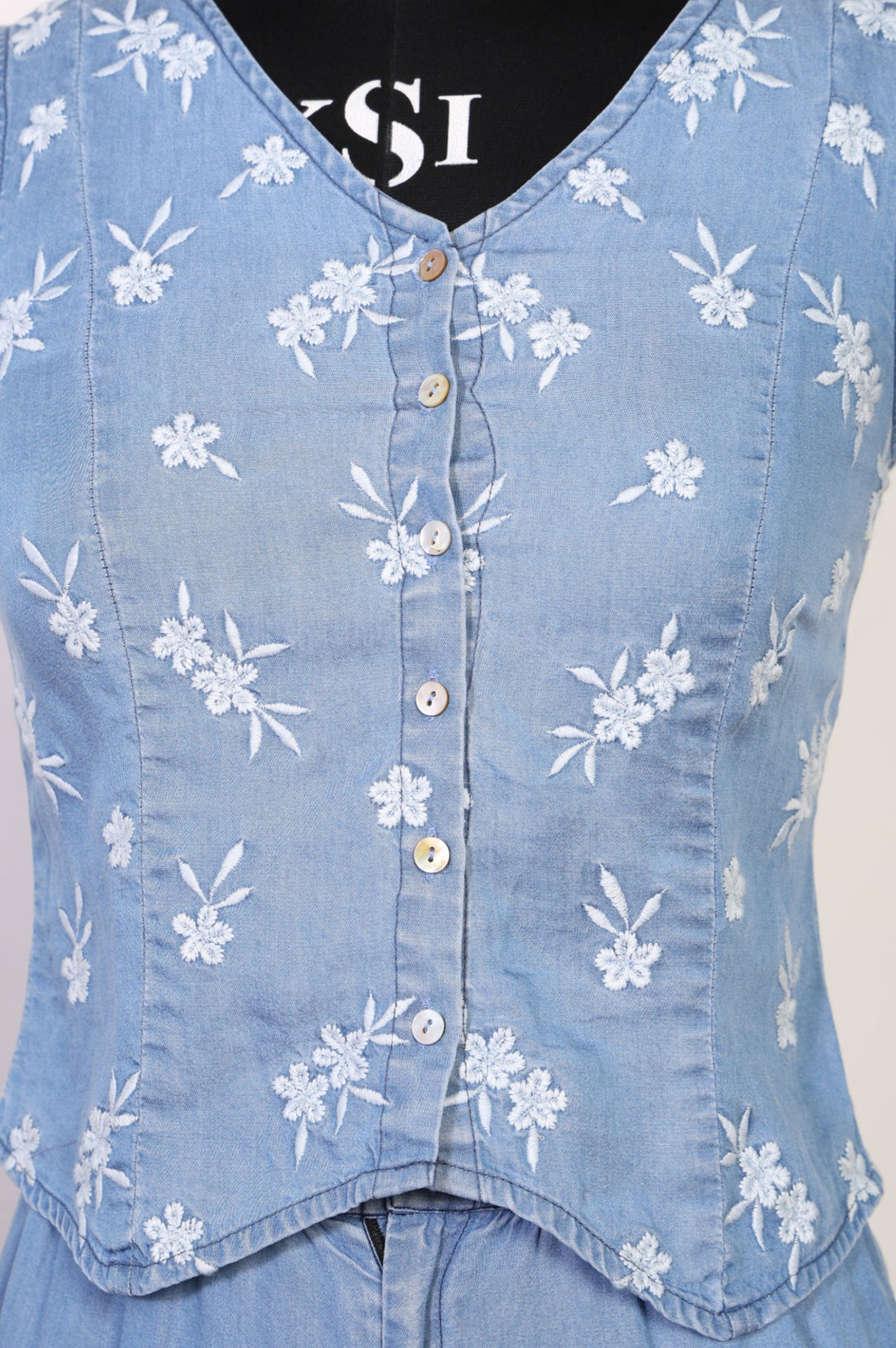 Blue Floral Embroidered Lyocell Straight Top with Trouser Co-ord Set