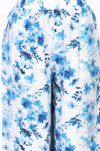 White Floral Printed Rayon Straight Kurta with Cullotes Co-ord Set