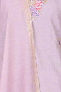 Lavender Zari Embroidered Jacquard Straight Kurta with Palazzo and Dupatta Set