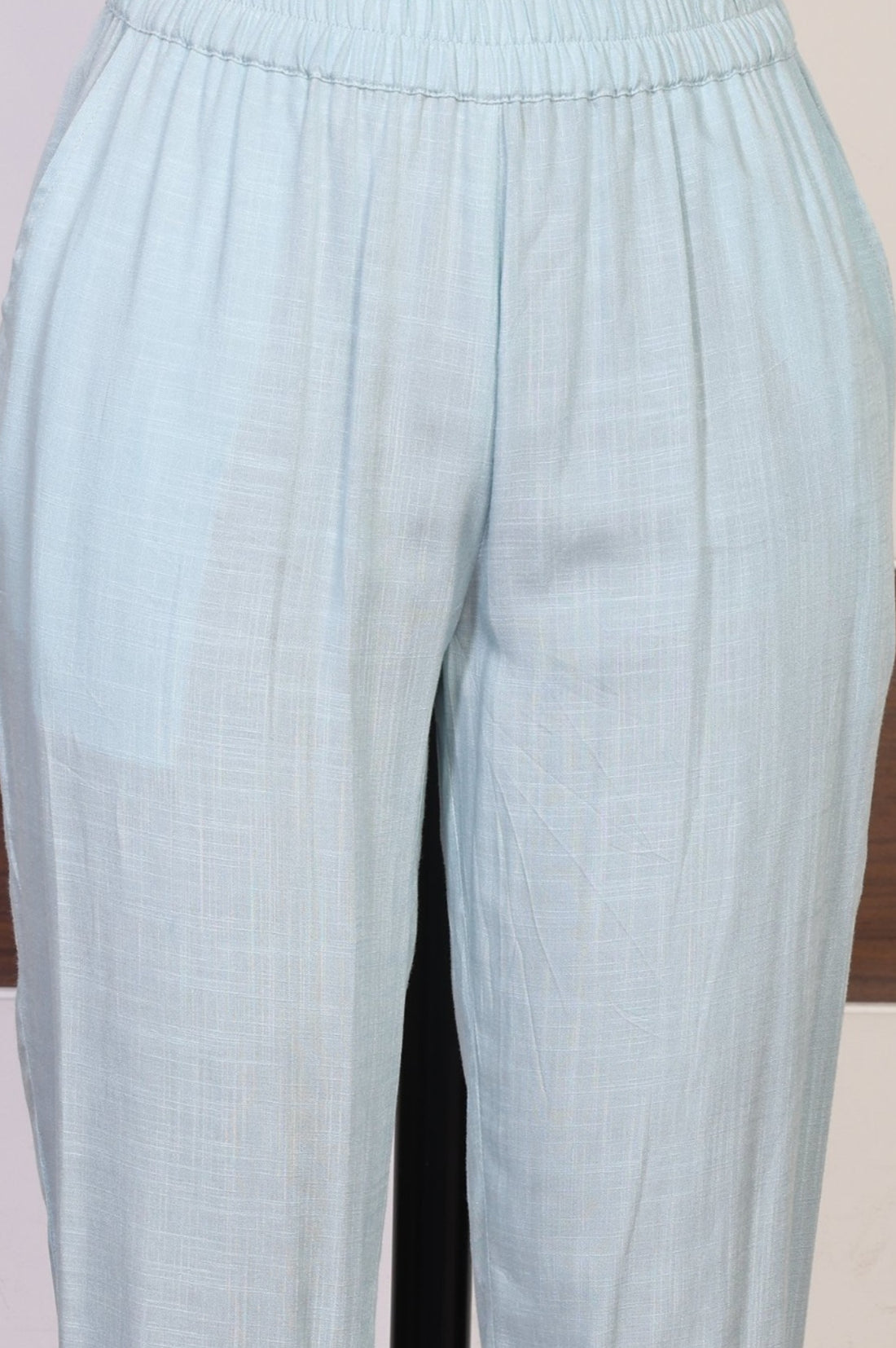 Greyish Blue Embroidered Straight Jacquard Kurta with Trouser and Dupatta Set
