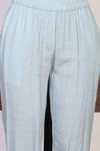 Greyish Blue Embroidered Straight Jacquard Kurta with Trouser and Dupatta Set