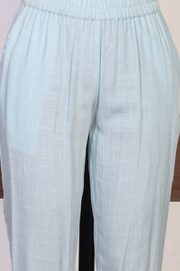 Greyish Blue Embroidered Straight Jacquard Kurta with Trouser and Dupatta Set