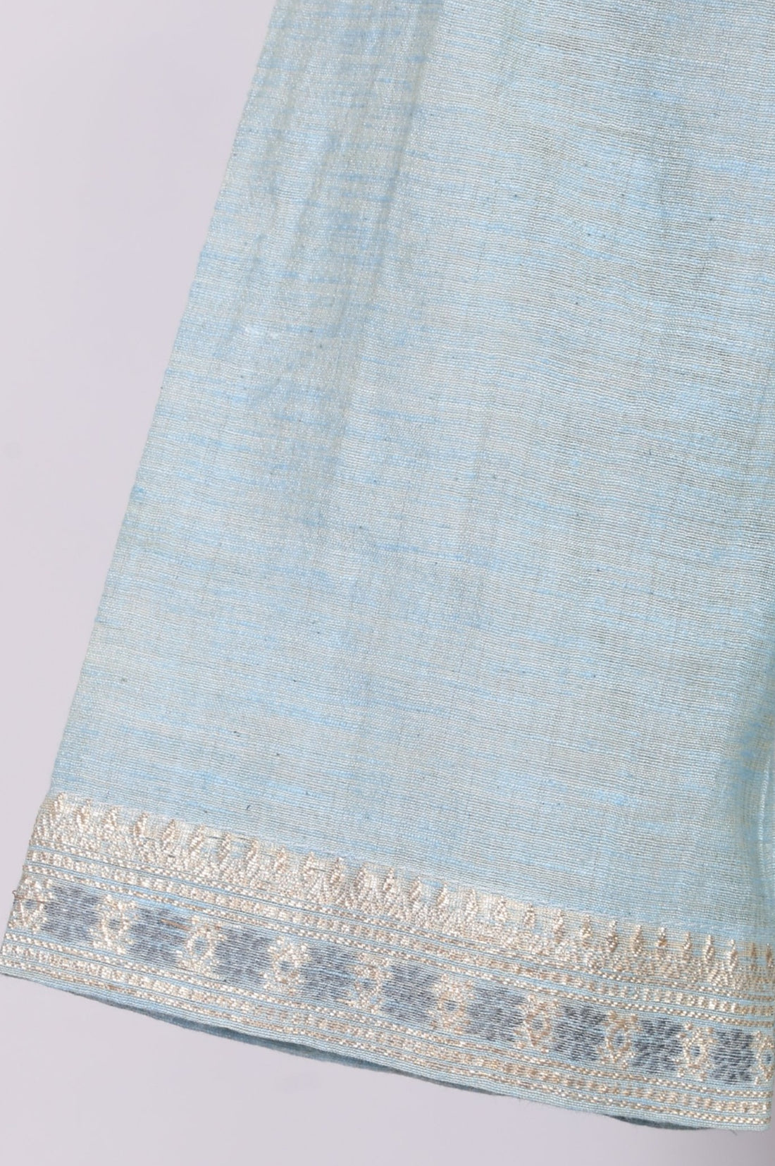 Greyish Blue Embroidered Straight Jacquard Kurta with Trouser and Dupatta Set