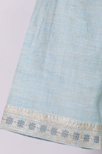Greyish Blue Embroidered Straight Jacquard Kurta with Trouser and Dupatta Set