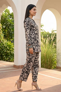 Black Floral Printed Rayon Straight Top with Palazzo Co-ord Set
