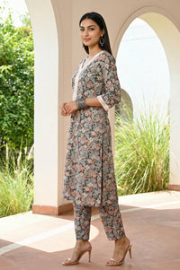Black Floral Printed Rayon Straight Kurta with Palazzo Co-ord Set