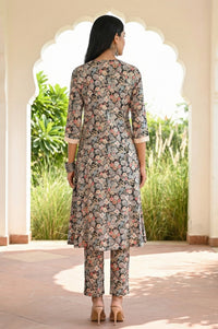 Black Floral Printed Rayon Straight Kurta with Palazzo Co-ord Set