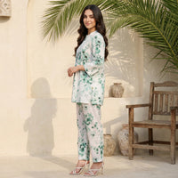 White Floral Printed Pure Cotton Straight Top and Trouser Co-ord Set
