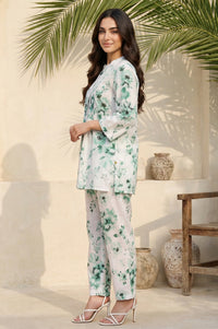 White Floral Printed Pure Cotton Straight Top and Trouser Co-ord Set