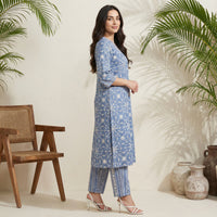 Blue Floral Printed Straight Kurta and Palazzo Set