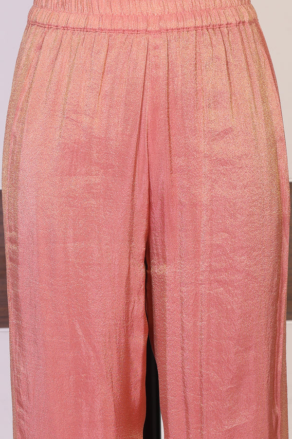 Rose Gold Self Design Sequinned Jacquard Straight Kurta with Trouser and Dupatta Set