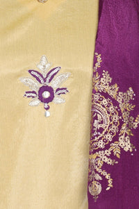 Beige Embroidered Zari Work Straight Kurta with Skirt and Dupatta Set