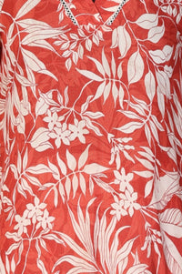 Rust Floral Printed Lace Rayon Straight Kurta with Palazzo and Dupatta Set