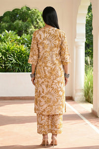 Mustard Yellow Floral Printed Rayon Straight Kurta and Palazzo Set with Dupatta