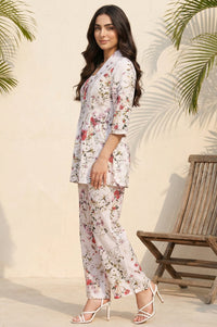 Off White Floral Printed A-line Top and Palazo Co-ord Set