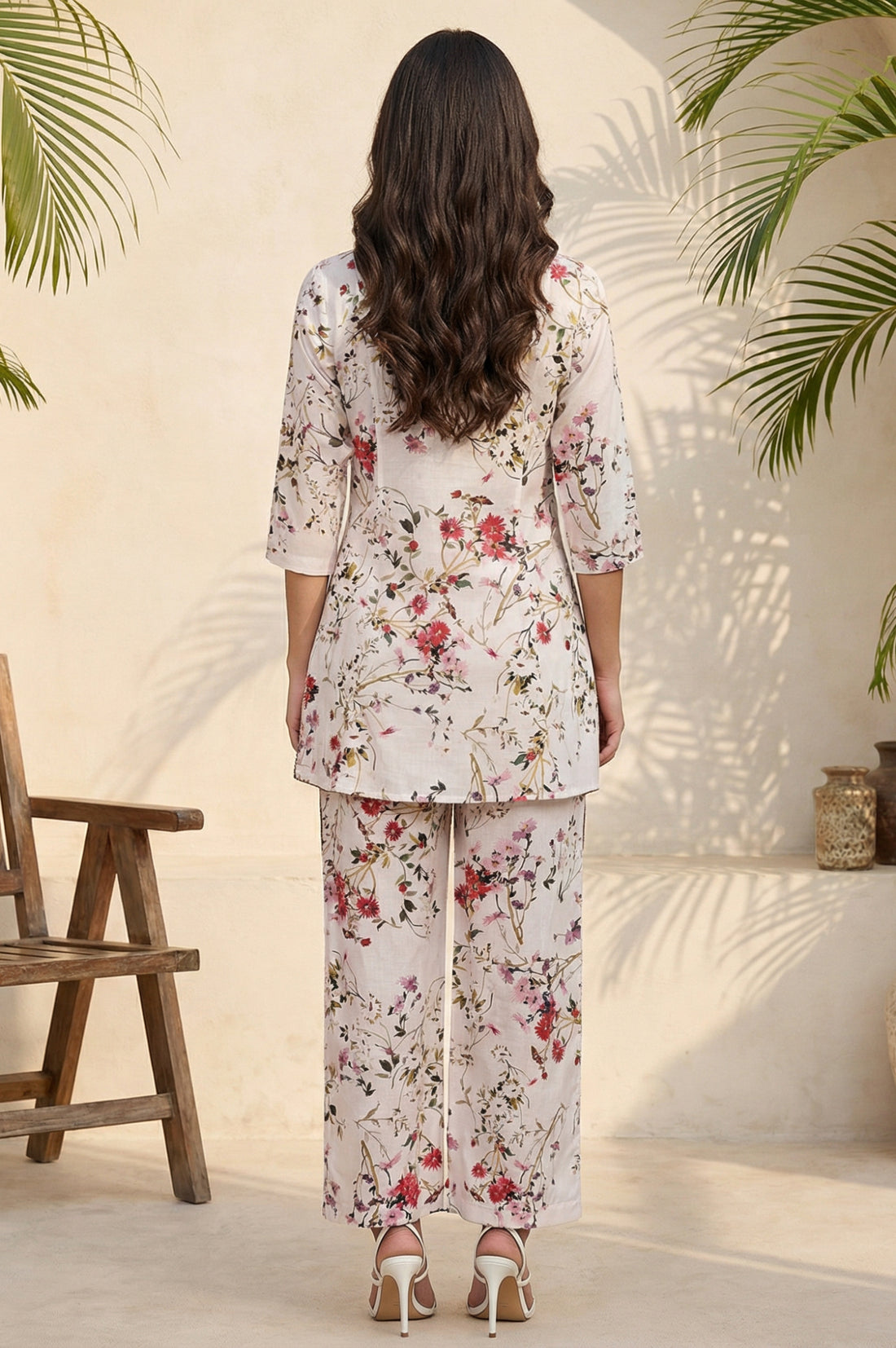 Off White Floral Printed A-line Top and Palazo Co-ord Set