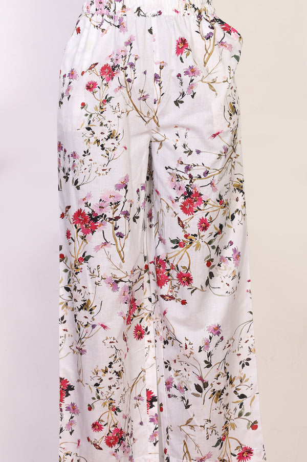 Off White Floral Printed A-line Top and Palazo Co-ord Set