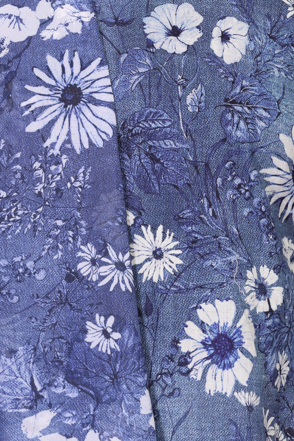 Blue Floral Printed Pure Cotton Straight Kurta with Palazzo and Dupatta Set