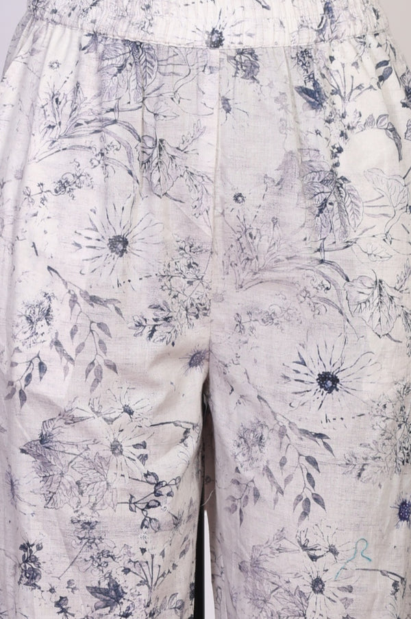 Blue Floral Printed Pure Cotton Straight Kurta with Palazzo and Dupatta Set