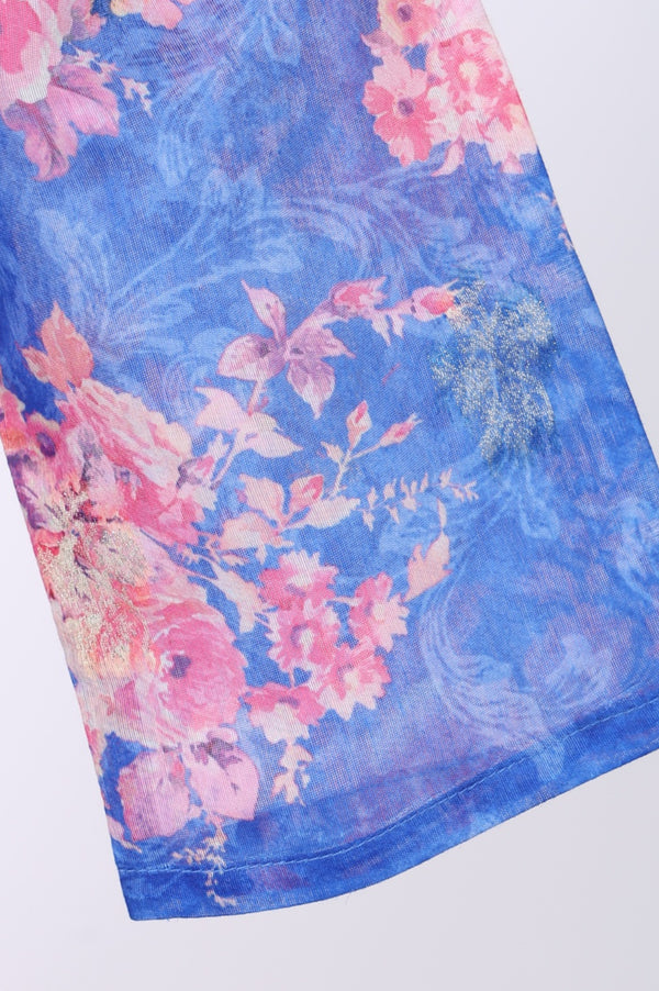 Blue Jacquard Zari Lace Straight Kurta with Trousers and Dupatta Set