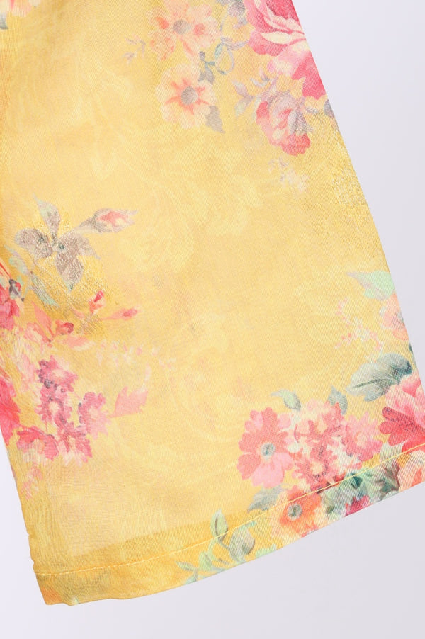 Yellow Jacquard Zari Lace Straight Kurta with Trousers and Dupatta Set