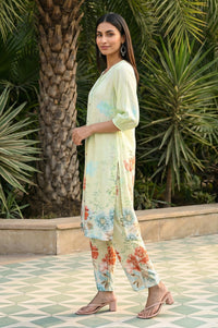 Green Floral Printed Rayon Straight Kurta with Palazzo Co-ord Set