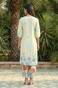 Green Floral Printed Rayon Straight Kurta with Palazzo Co-ord Set