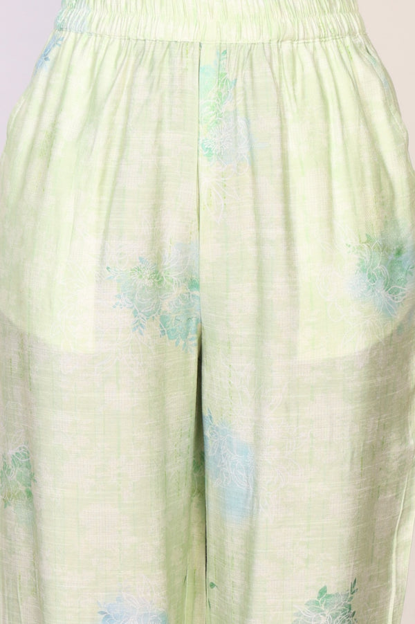 Green Floral Printed Rayon Straight Kurta with Palazzo Co-ord Set