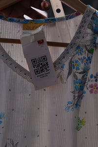 White Floral Printed Pure Cotton Straight Kurta and Trouser Co-ord Set